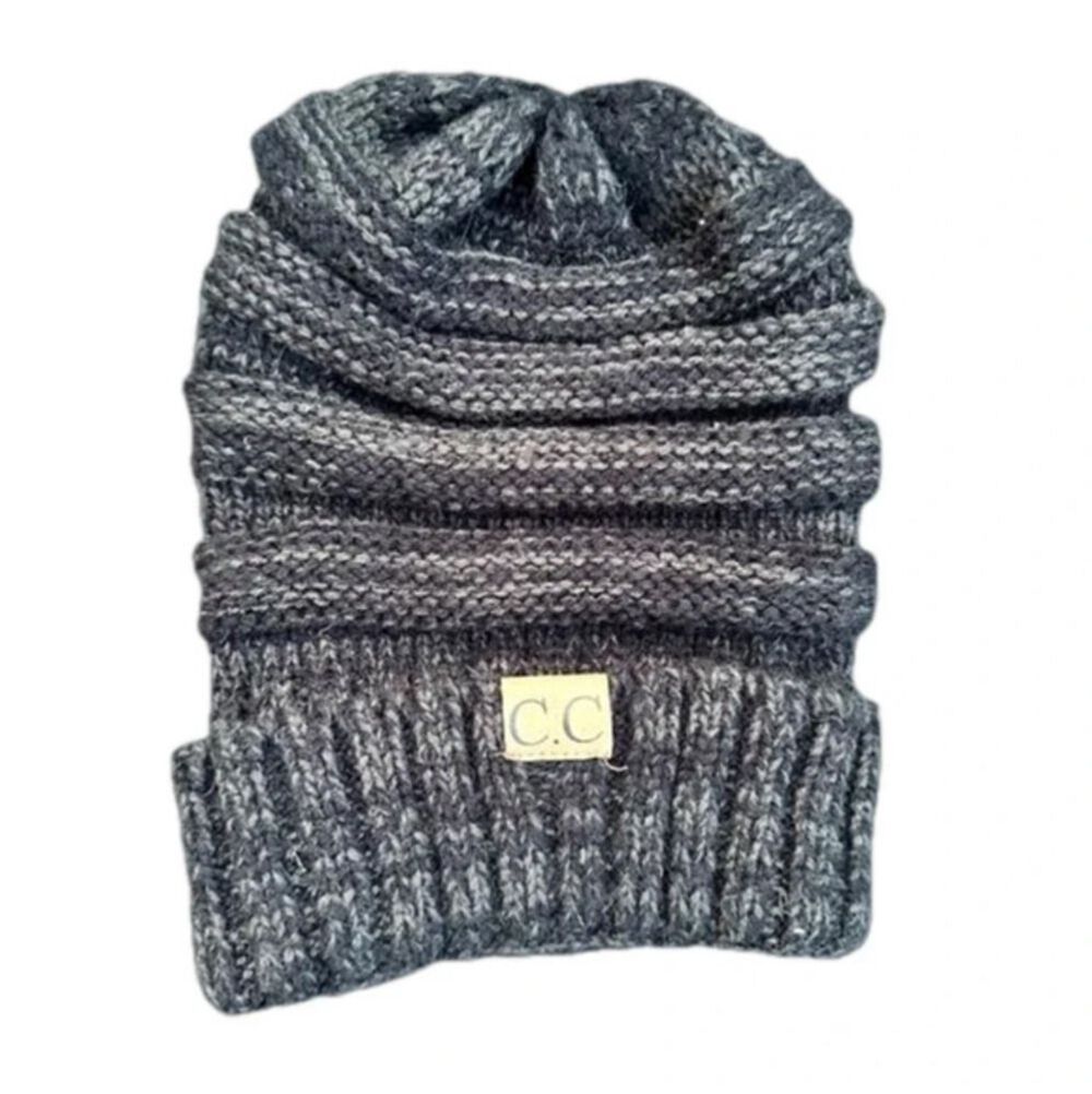 CC Gray Black Knit Beanie Ski Winter Hat Warm Cozy Outdoors Hipster Gorpcore
